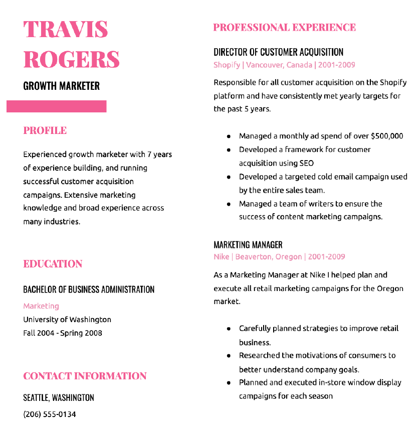 colorful resume template google docs